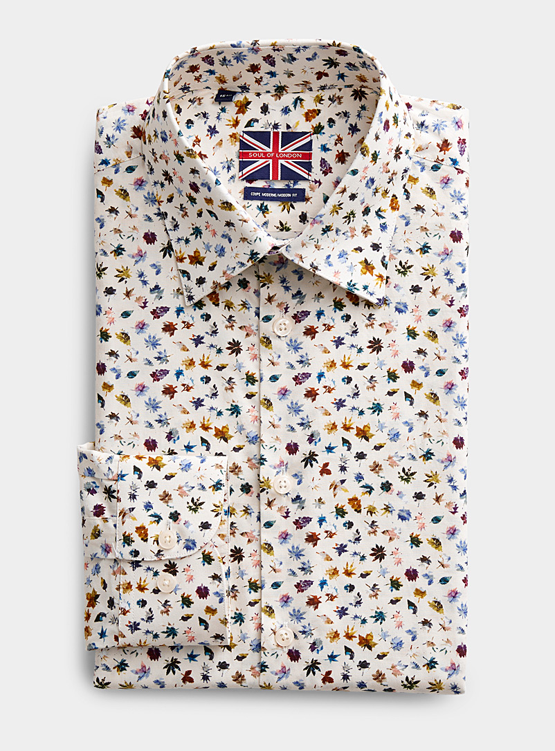 Soul of London: La chemise herbier boréal Coupe moderne Blanc à motifs pour homme