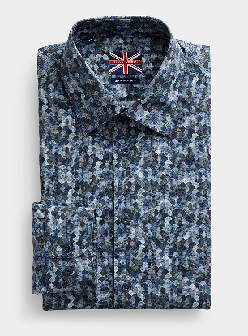 Soul of London: La chemise mosaïque océan Coupe moderne Bleu à motifs pour homme