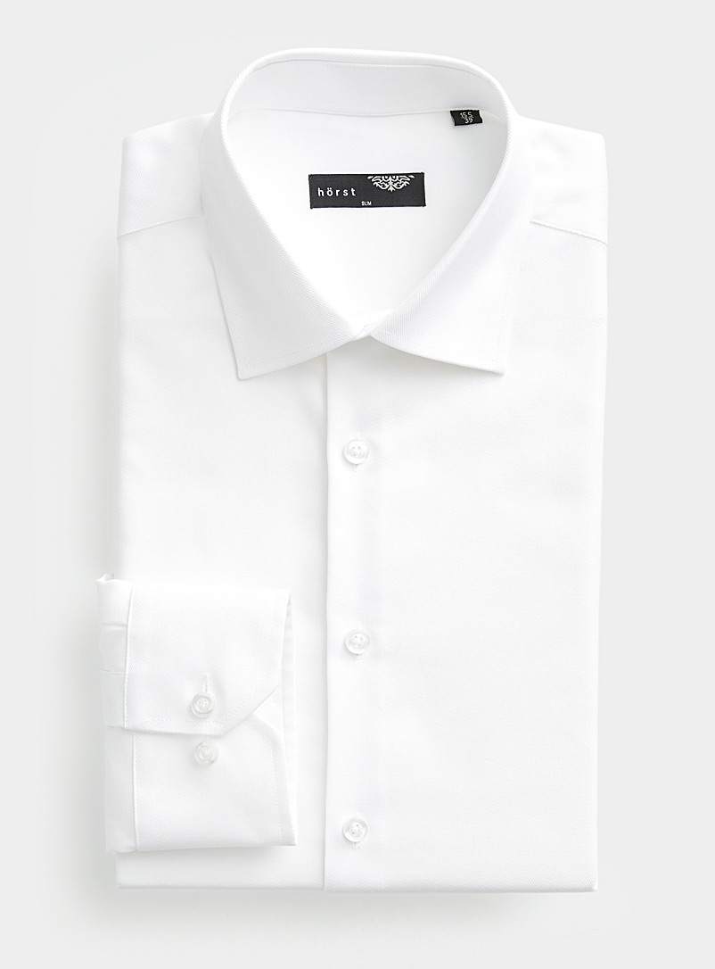 Hörst: La chemise twill monochrome Coupe semi-ajustée Blanc pour homme
