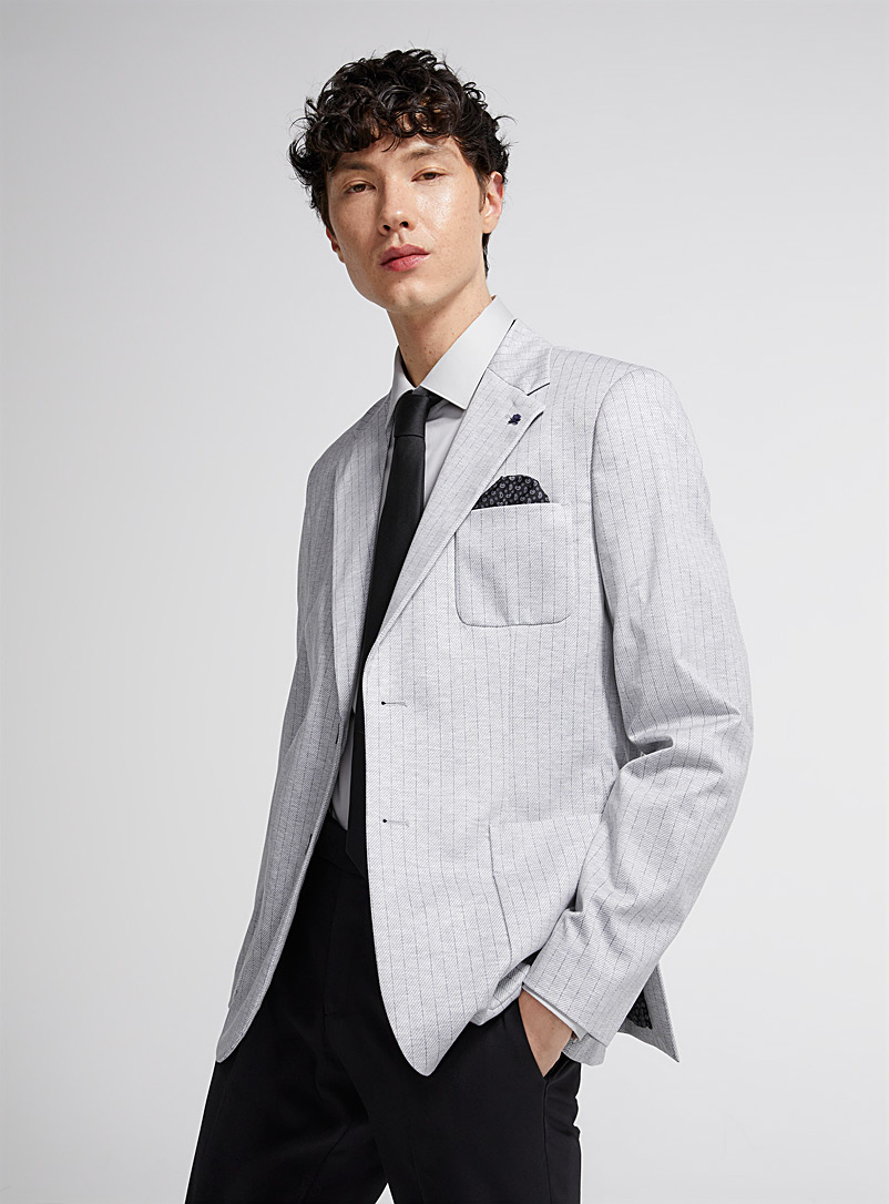 Soul of London Light Grey Banker stripe grey knit jacket Semi-slim fit for men