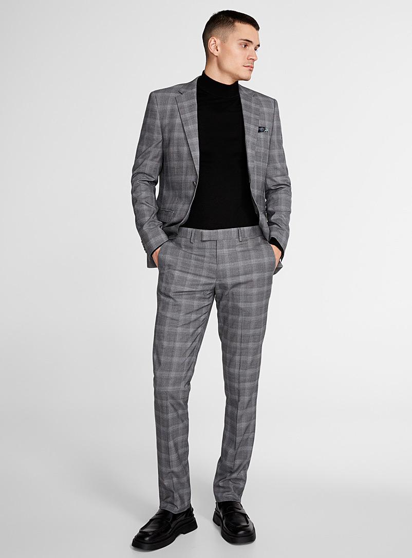 Soul of London Grey Grey-hued check suit Semi-slim fit  for men