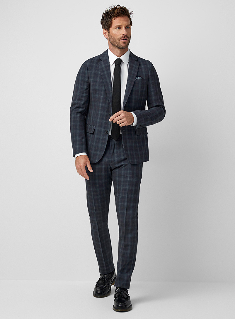 Soul of London Blue Grey-hued check navy suit Semi-slim fit for men