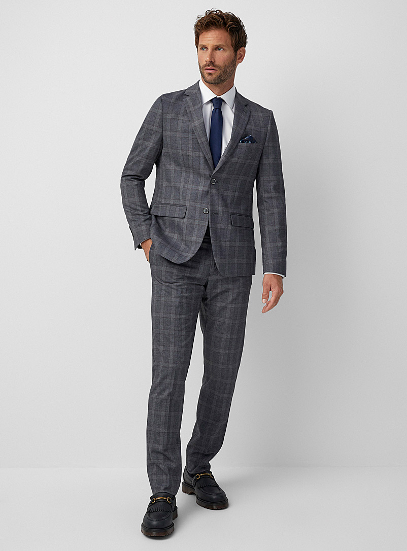 Soul of London Light Grey Accent windowpane check suit Semi-slim fit for men