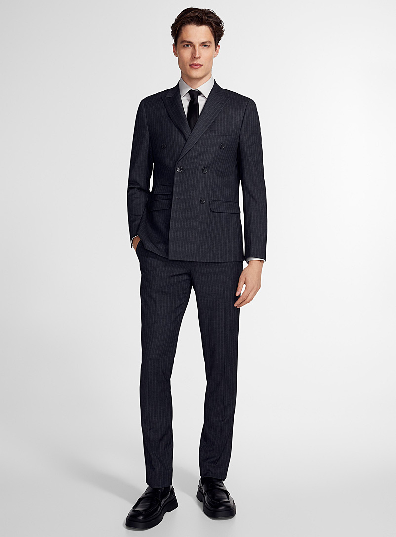 Soul of London Grey Banker stripe double-breasted suit Semi-slim fit for men