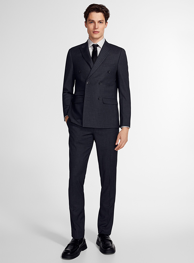 Blazer Élégant Homme Coupe Ajustée Style Vintage Rayures - Smoking Classique Double Boutonnage
