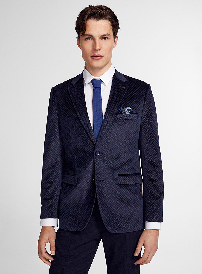 Soul of London Marine Blue Mosaic velvet jacket Semi-slim fit for men