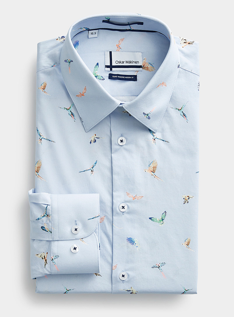 Oskar Mäkinen Baby Blue Parrots shirt Modern fit for men
