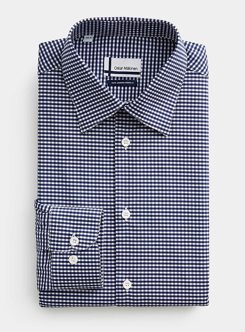 Oskar Mäkinen Blue Gingham stretch shirt Modern fit for men