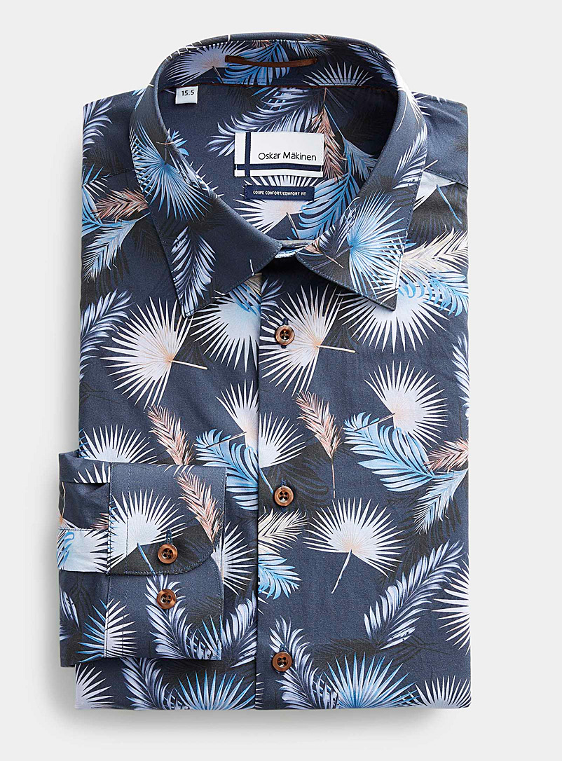 Oskar Mäkinen: La chemise feuillage tropical Coupe confort Bleu à motifs pour homme
