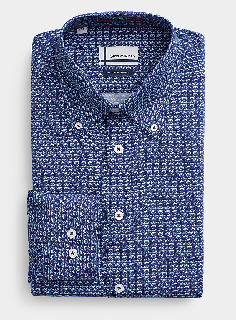 Oskar Mäkinen Patterned Blue Tone-on-tone daisy shirt Comfort fit for men