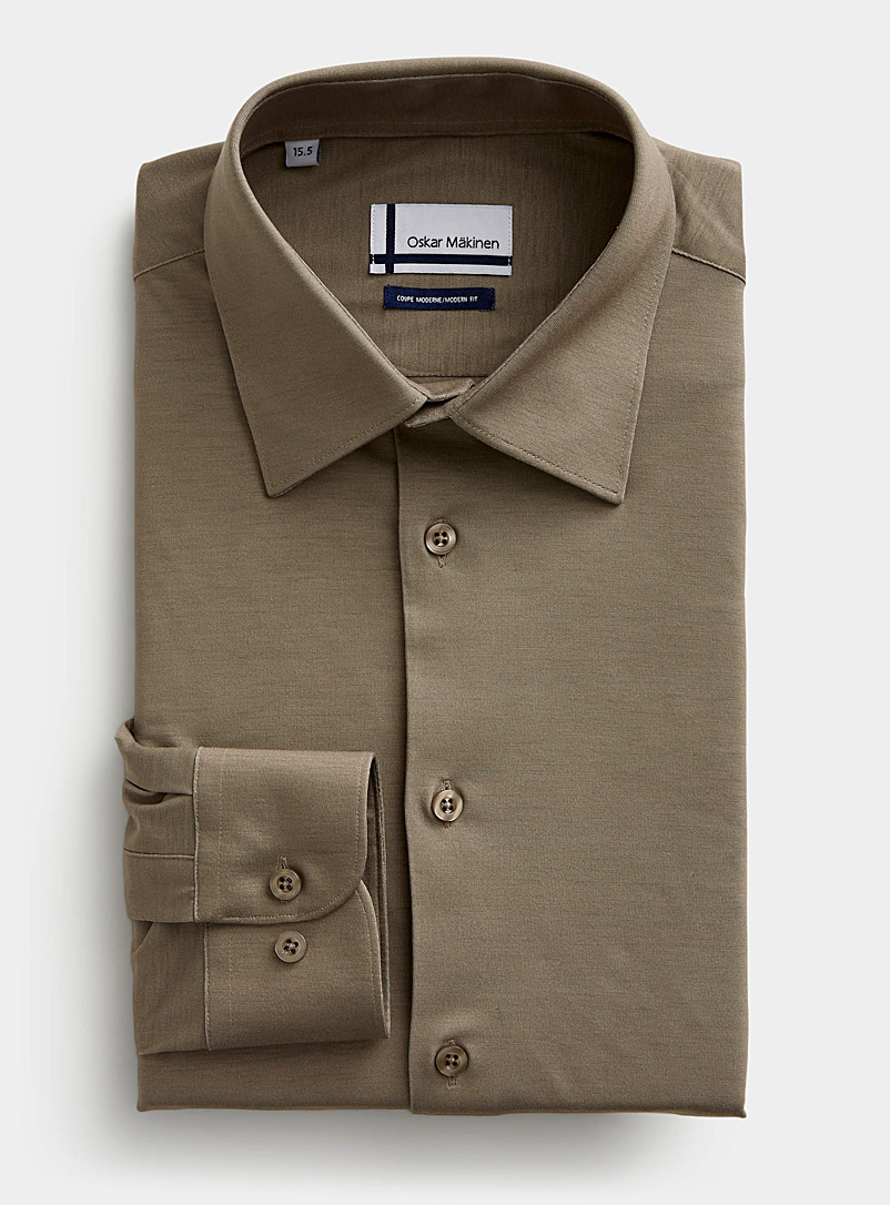 Oskar Mäkinen Light Brown Colourful stretch-knit shirt Modern fit for men