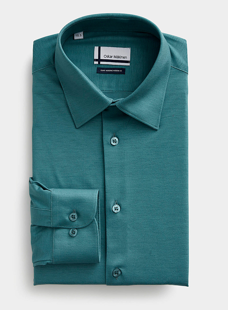 Oskar Mäkinen Slate Blue Colourful stretch-knit shirt Modern fit for men
