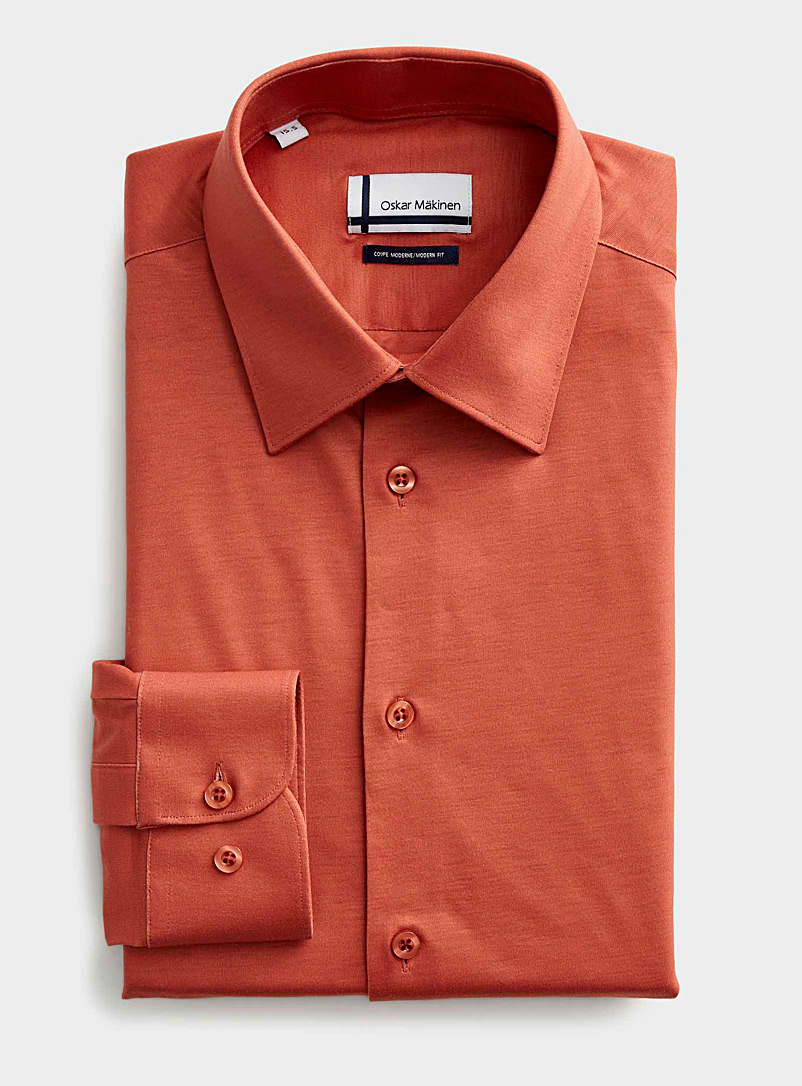 Oskar Mäkinen Medium Orange Colourful stretch-knit shirt Modern fit for men