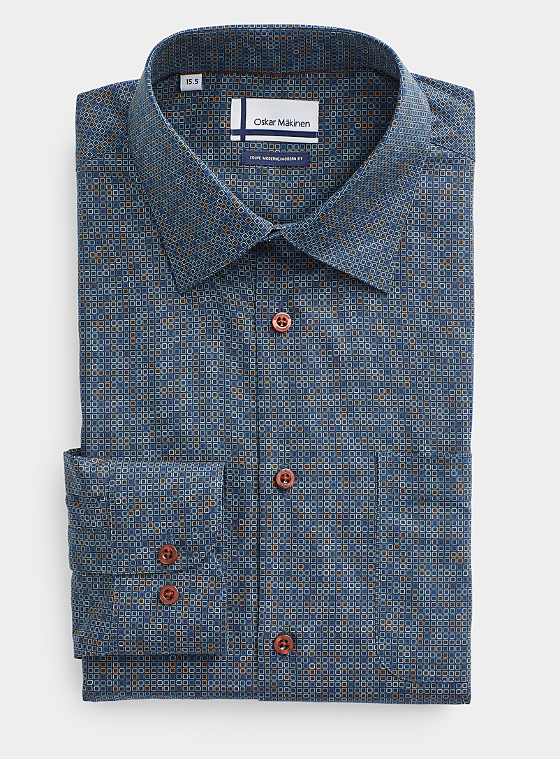 Oskar Mäkinen Sapphire Blue Retro check shirt Modern fit for men