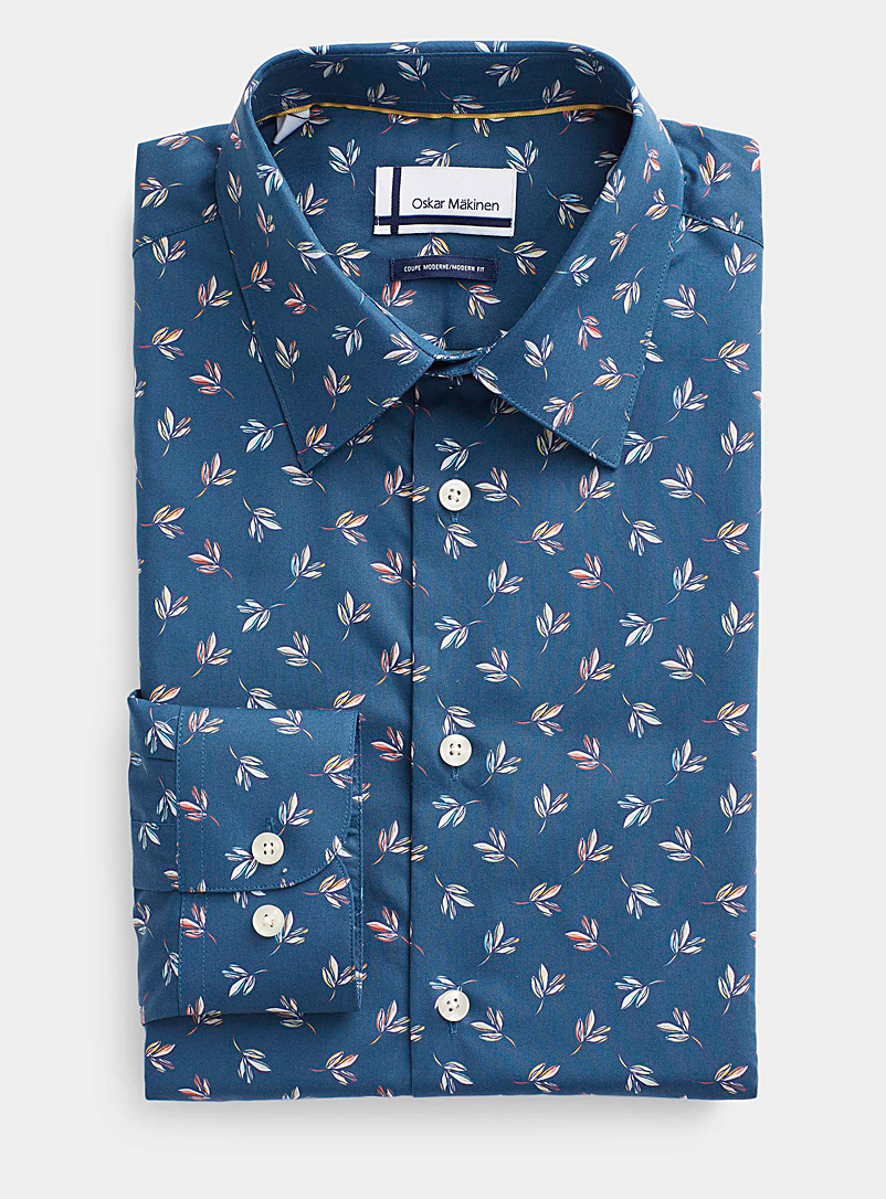 Oskar Mäkinen Patterned Blue Colourful foliage shirt Modern fit for men