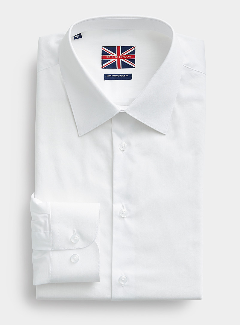 Soul of London: La chemise extensible colorée Coupe moderne Blanc pour homme