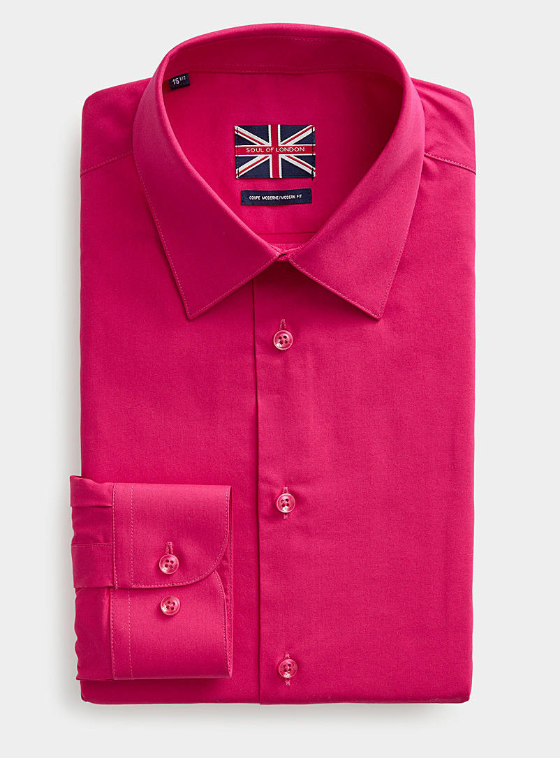 Soul of London Cherry Red Colourful stretch shirt Modern fit for men