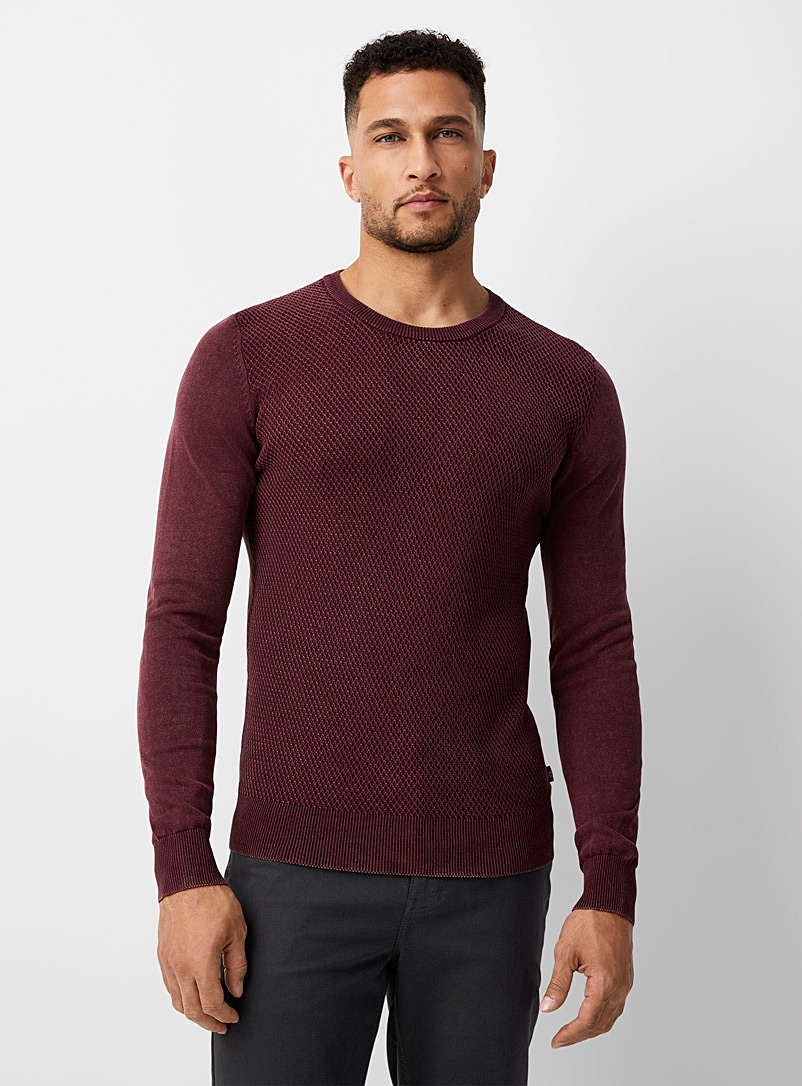 Le 31 Red Faded textured knit sweater for men