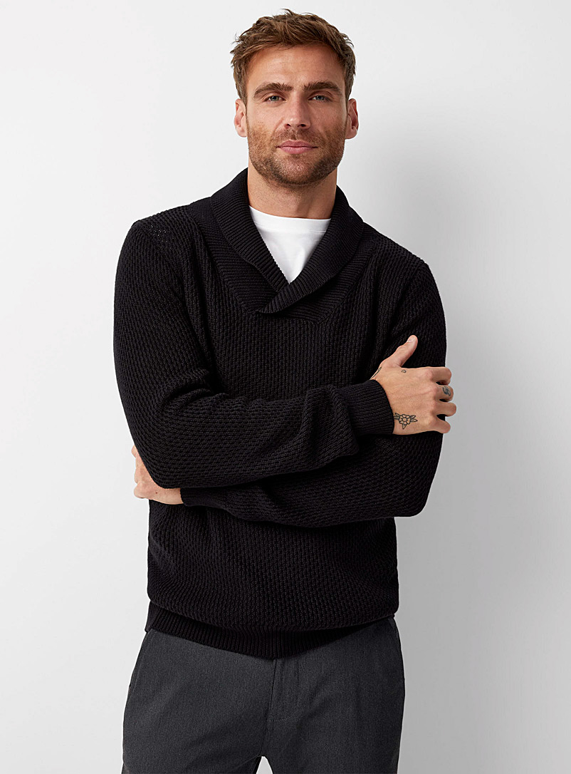 Soul of London: Le chandail col châle tricot texturé Noir pour homme