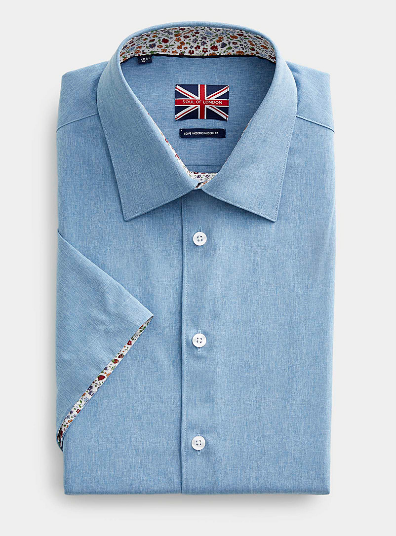 Soul of London Blue Fluid chambray short sleeve shirt Modern fit for men