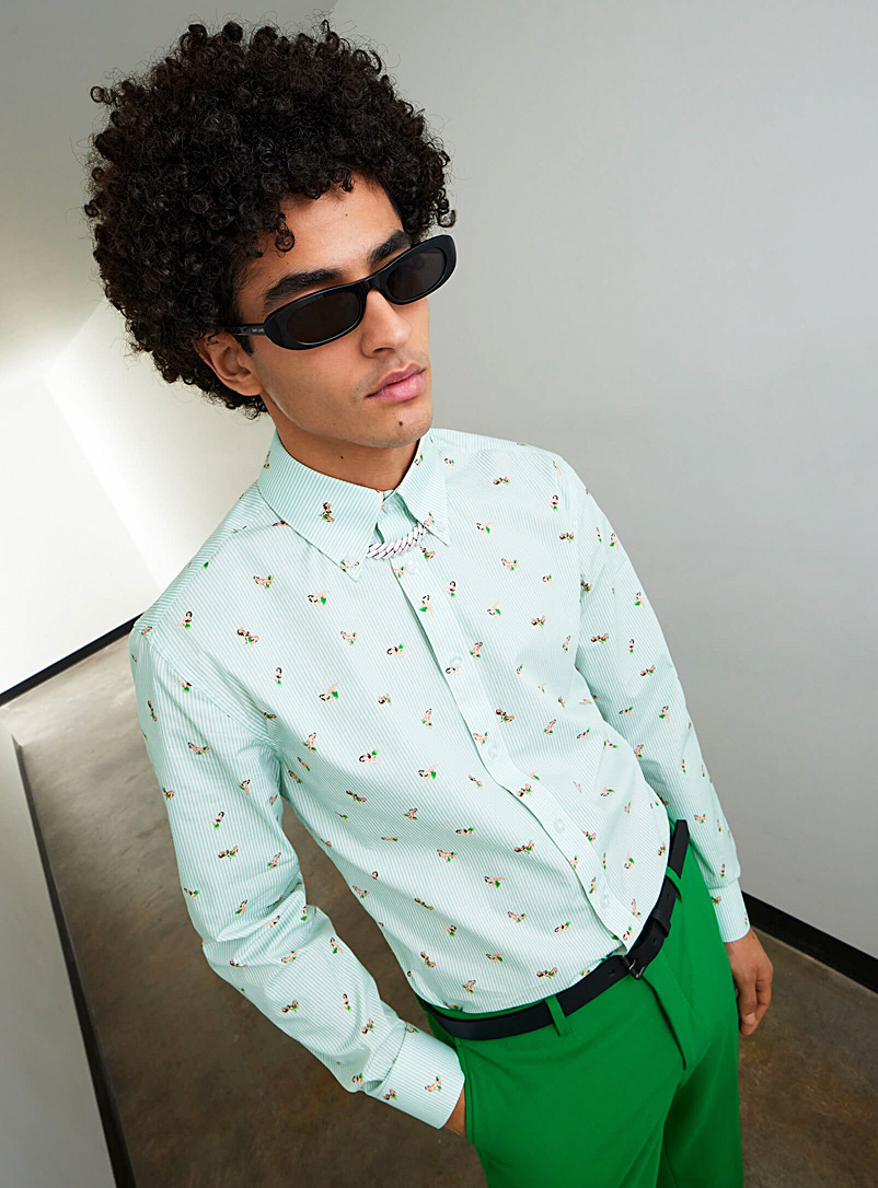 Soul of London Lime Green Striped Waikiki shirt Modern fit for men