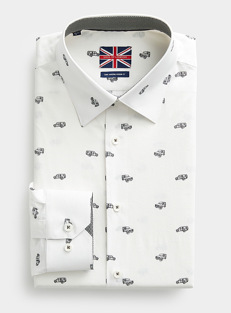 Soul of London: La chemise escapade routière Coupe moderne Blanc à motifs pour homme