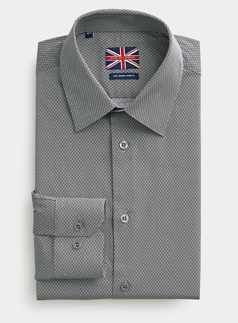 Soul of London: La chemise losanges rétro Coupe moderne Noir à motifs pour homme