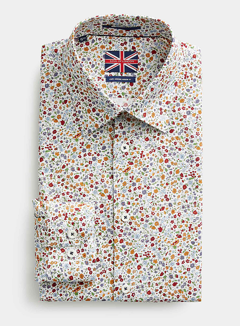 Soul of London: La chemise jardin anglais Coupe moderne Blanc à motifs pour homme