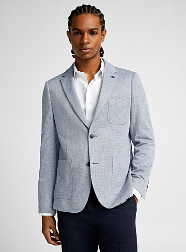 Soul of London: Le veston tricot pied-de-poule marine Bleu pour homme