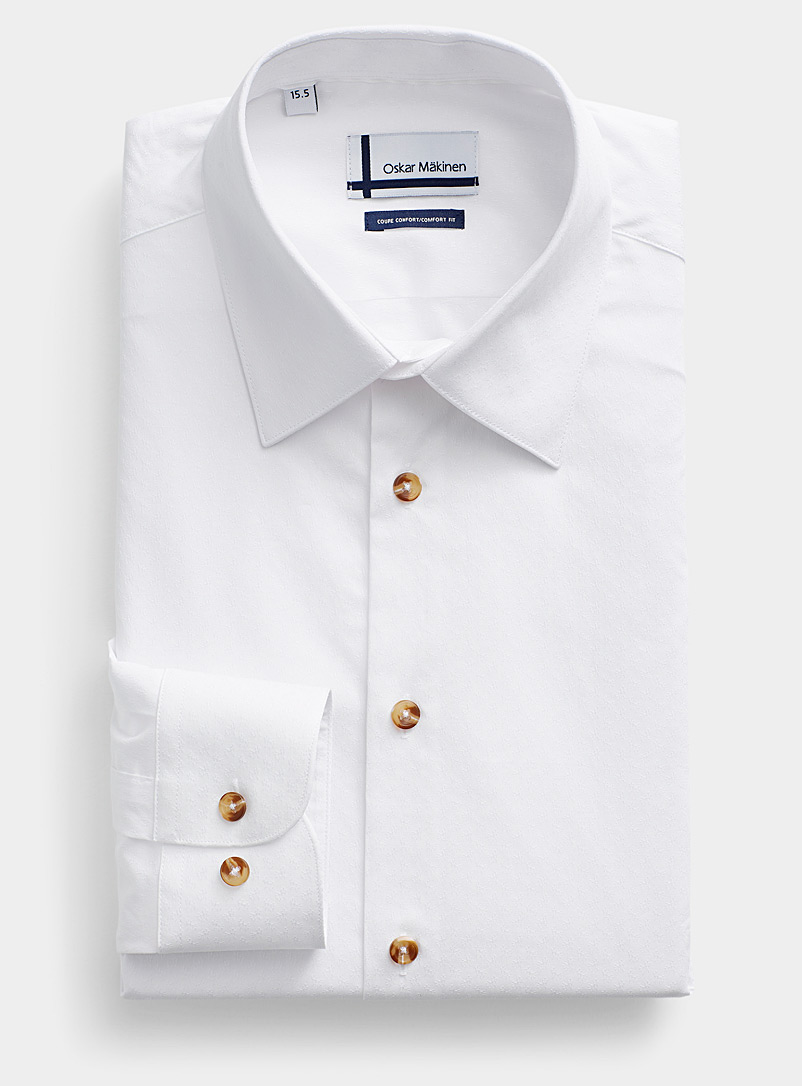 Oskar Mäkinen White Embroidered mini-flower white shirt Comfort fit for men