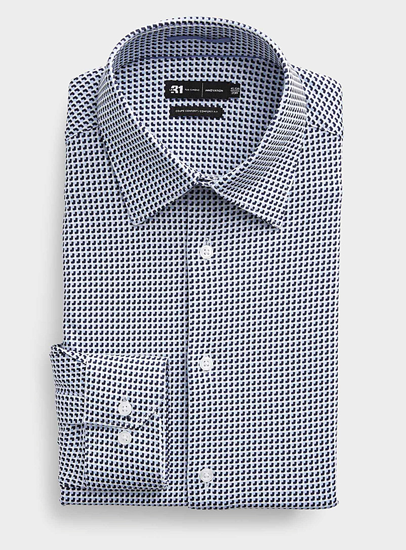 Le 31: La chemise tricot mosaïque graphique Coupe confort <b>Collection Innovation</b> Bleu à motifs pour homme
