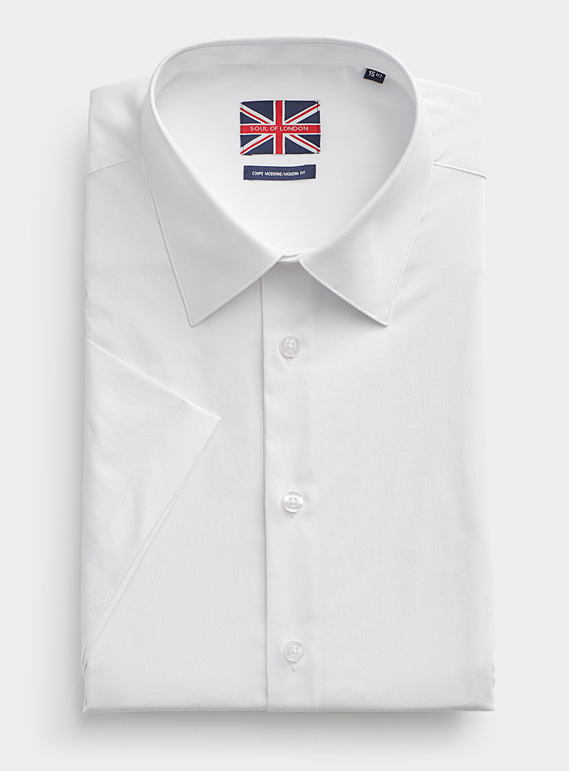 Soul of London: La chemise extensible unie à manches courtes Coupe moderne Blanc pour homme