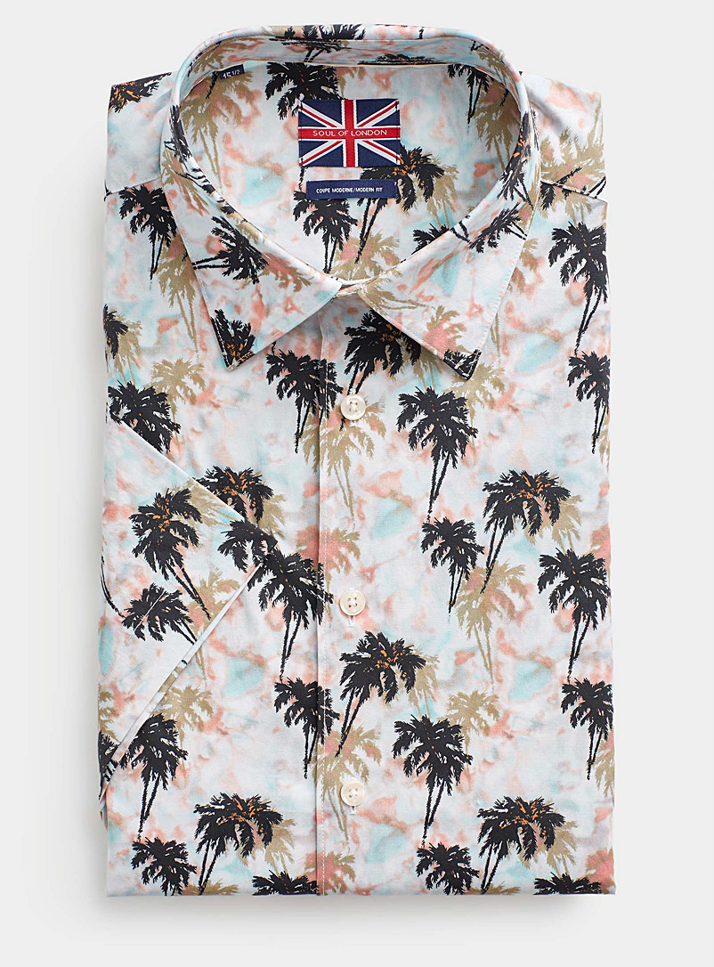 Soul of London Royal/Sapphire Blue Contrasting palm tree short-sleeve shirt Modern fit for men
