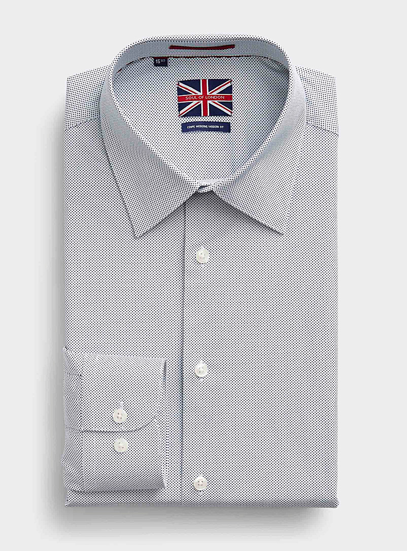Soul of London Navy/Midnight Blue Optical mini-check stretch shirt Modern fit for men