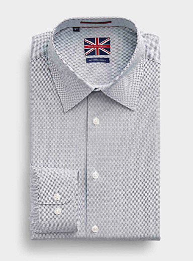 Soul of London Marine Blue Optical mini-check stretch shirt Modern fit for men