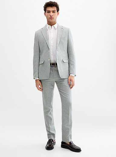 Soul of London: Le pantalon coton et lin <b>Coupe &eacute;troite</b> Vert pour homme