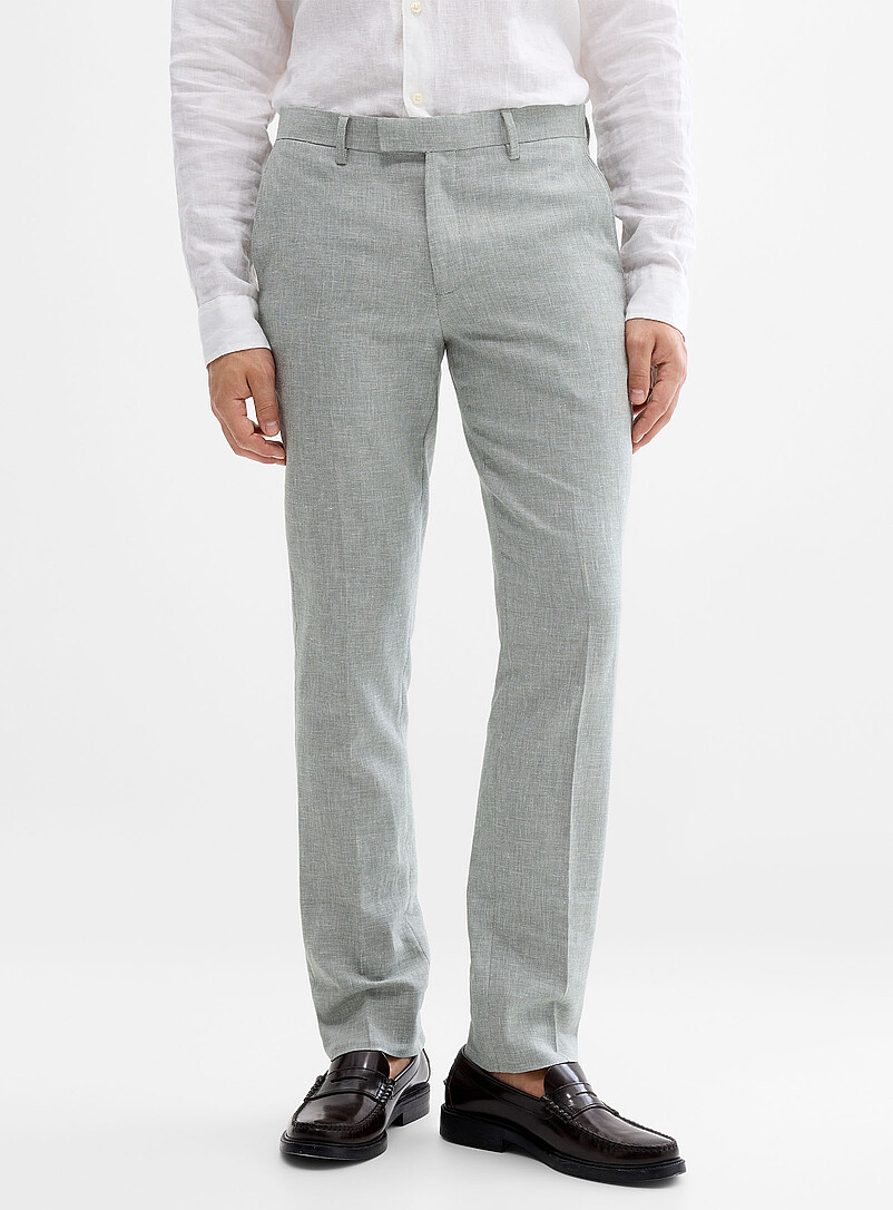 Soul of London: Le pantalon coton et lin <b>Coupe &eacute;troite</b> Bleu p&acirc;le - Bleu ciel pour homme