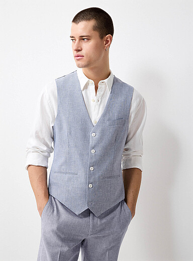 Soul of London: Le gilet coton et lin Bleu p&acirc;le - Bleu ciel pour homme