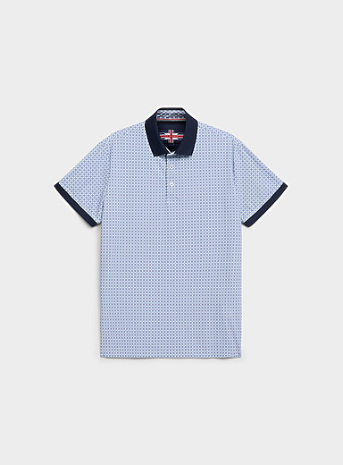 Soul of London Light blue Soft microfibre-like mosaic polo for men