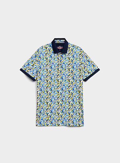 Soul of London: Le polo mosa&iuml;que souple fa&ccedil;on microfibre Jaune &agrave; motifs pour homme
