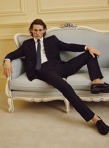 Soul of London Navy blue Retro pinstripe suit <b>Slim fit</b> for men