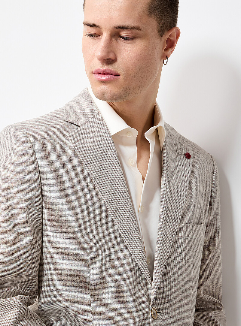 Soul of London Sand Beige linen-blend micro-pattern jacket for men