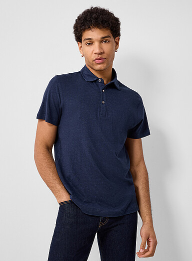 Soul of London: Le polo chanvre et coton Bleu marine - Bleu nuit pour homme