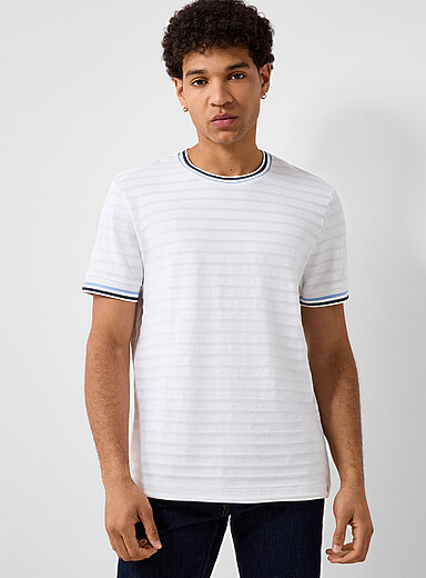 Soul of London White Trimmed textured T-shirt for men