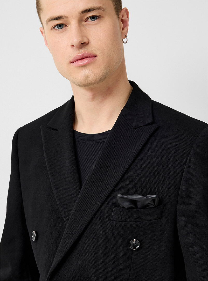 Soul of London Black Honeycomb texture double-breasted blazer for men