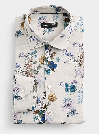 H&ouml;rst: La chemise florale pur lin <b>Coupe ajust&eacute;e</b> &Eacute;cru &agrave; motifs pour homme
