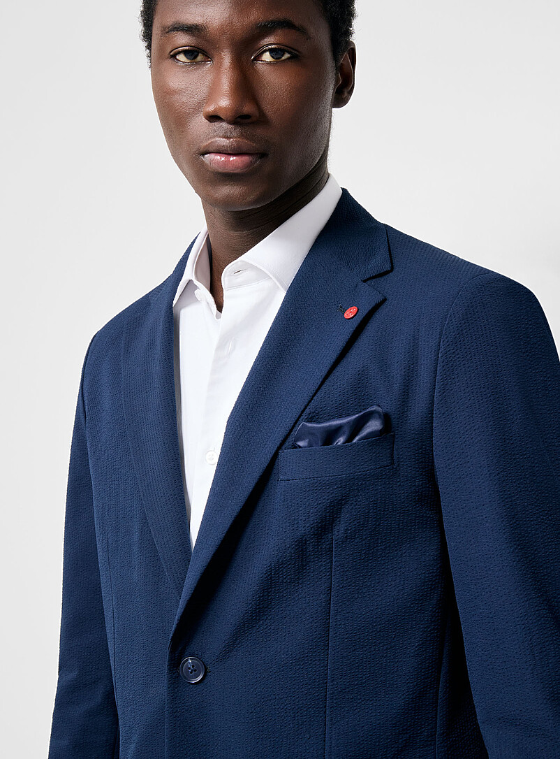 Soul of London Navy/Midnight Blue Navy seersucker jacket for men