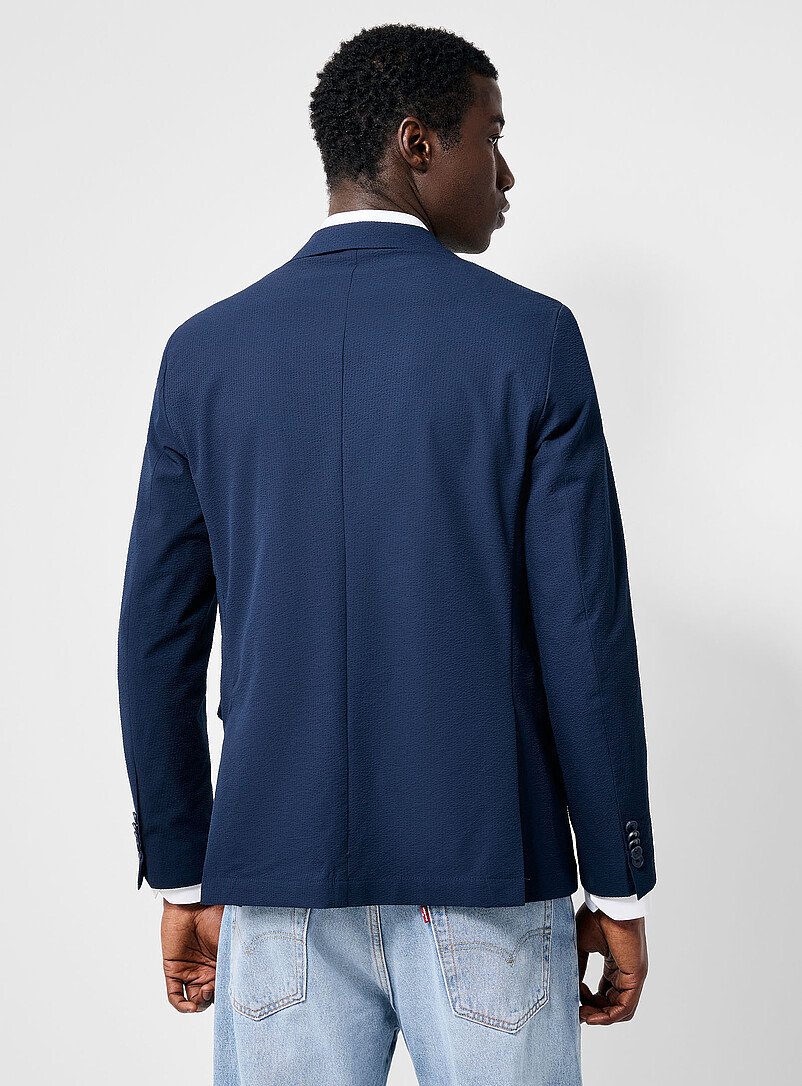 Soul of London Navy/Midnight Blue Navy seersucker jacket for men