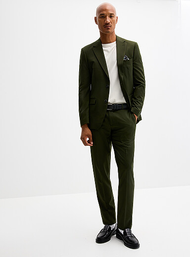 Soul of London Green Soft solid suit <b>Slim fit</b> for men