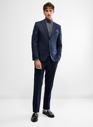 Soul of London: Le complet prince de Galles marine <b>Coupe ajust&eacute;e</b> Bleu marine - Bleu nuit pour homme